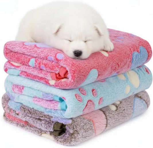 3 Pack Heart Pattern Super Soft Fluffy Pet Blankets for Dogs Cats Small Medium Large