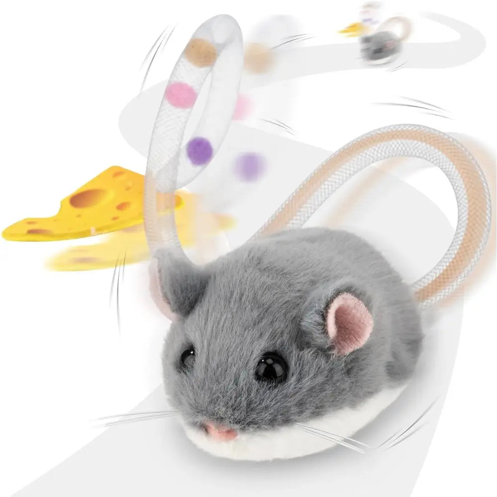 Interactive MigiMouse Cat Toy 360° Rolling & Spin with Mesh Plastic Tail or Indoor Cats Smart Motion Sensor, Realistic Squeak, R