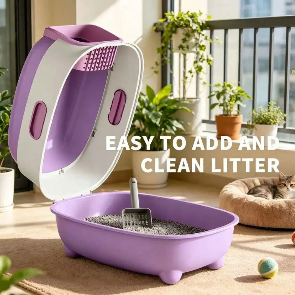 Large Enclosed Cat Litter Box with Foldable Front Entry, Easy-Clean Design for Indoor Cats, Covered Cat Toilet