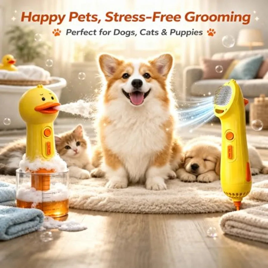 Dog Grooming Kit Bath Dry Set Electric Shampoo Dispenser Foam Sprayer + Quiet Pet Hair Dryer with Brush Rechargeable Waterproof