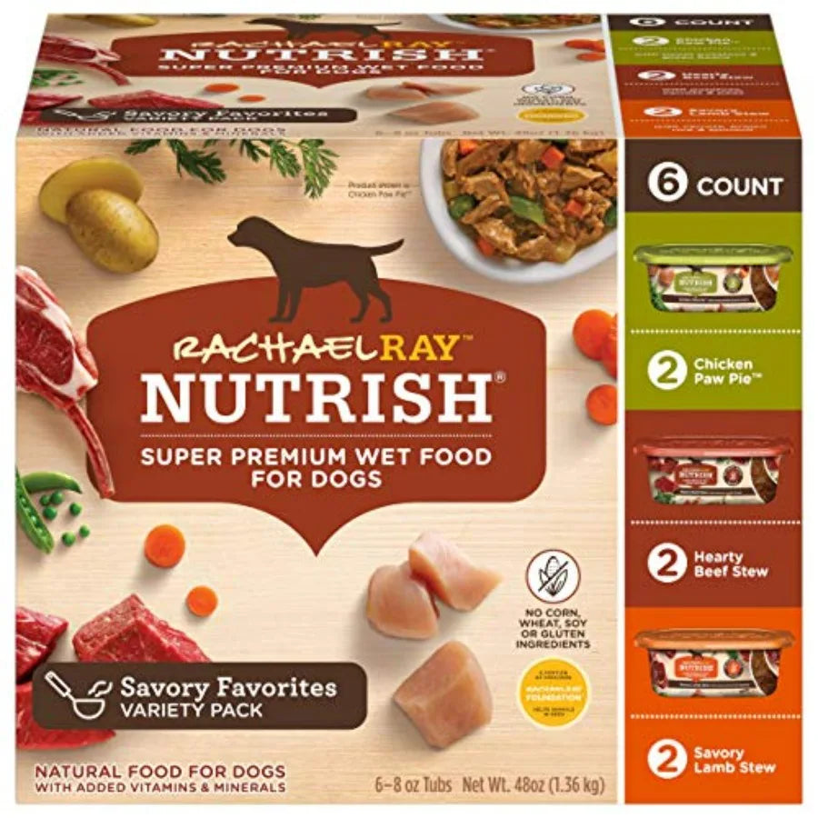 Rachael Ray Premium Natural Wet Dog Food, Savory Favorites Variety Pack, 8 Ounce Tub Pack of 6