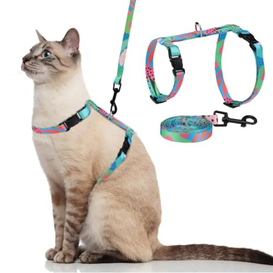 Cat Harness with Leash and Collar Set - Escape Proof Adjustable H-shped Cat Harness with Star and Moon Pattern Glow in The Dark