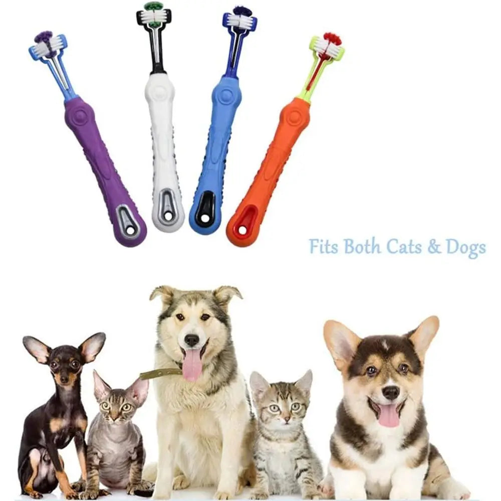 3-Sided Dog Toothbrush Removing Bad Breath Tartar Cleaning Mouth Pet Dental Care Cat Cleaning Mouth (4 Count, Pack of 1)