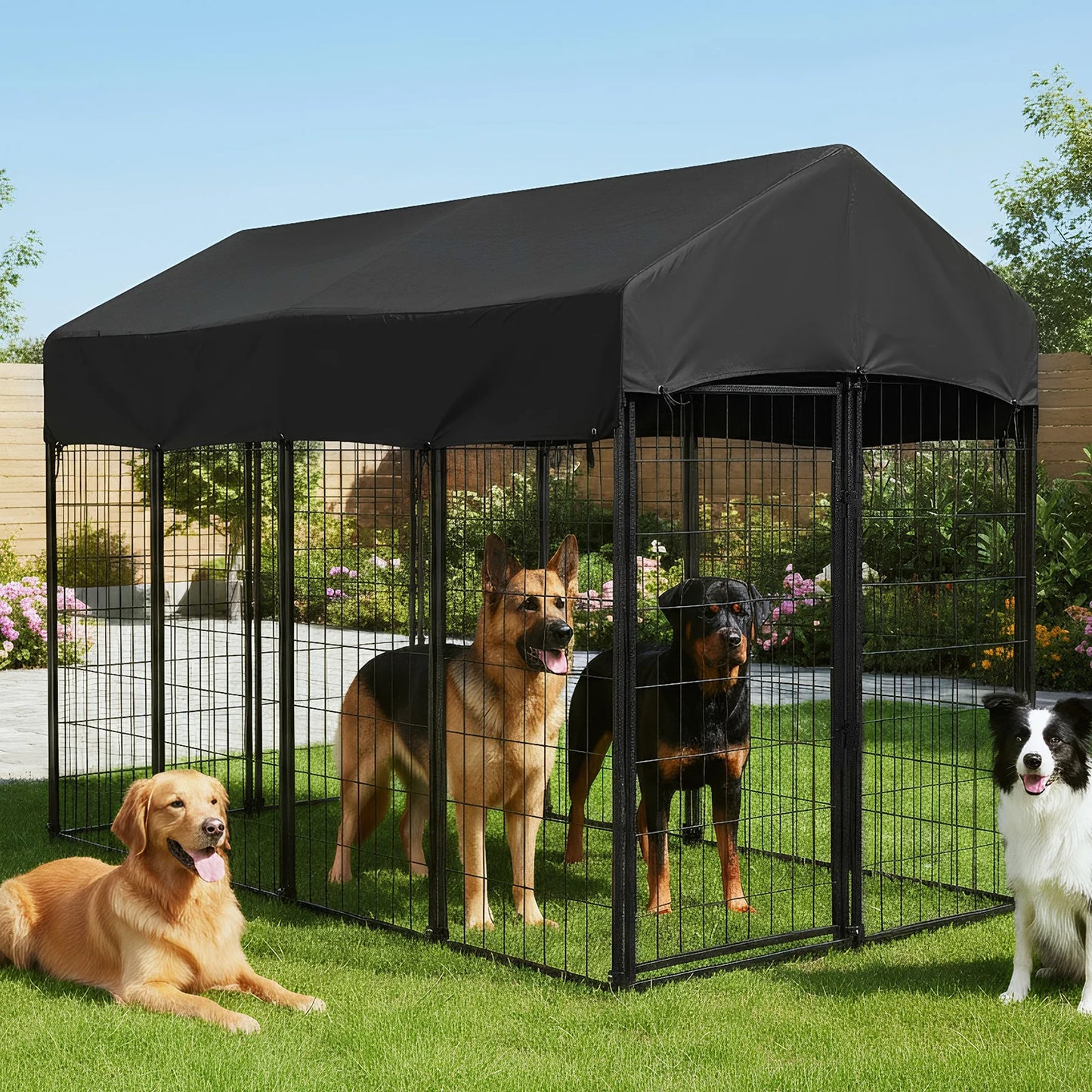 Outdoor Secure Wire Crate Kennel Steel Material Heavy Duty Welded Wire Steel Dog Playpen Fence with Door for Small/Medium Dogs