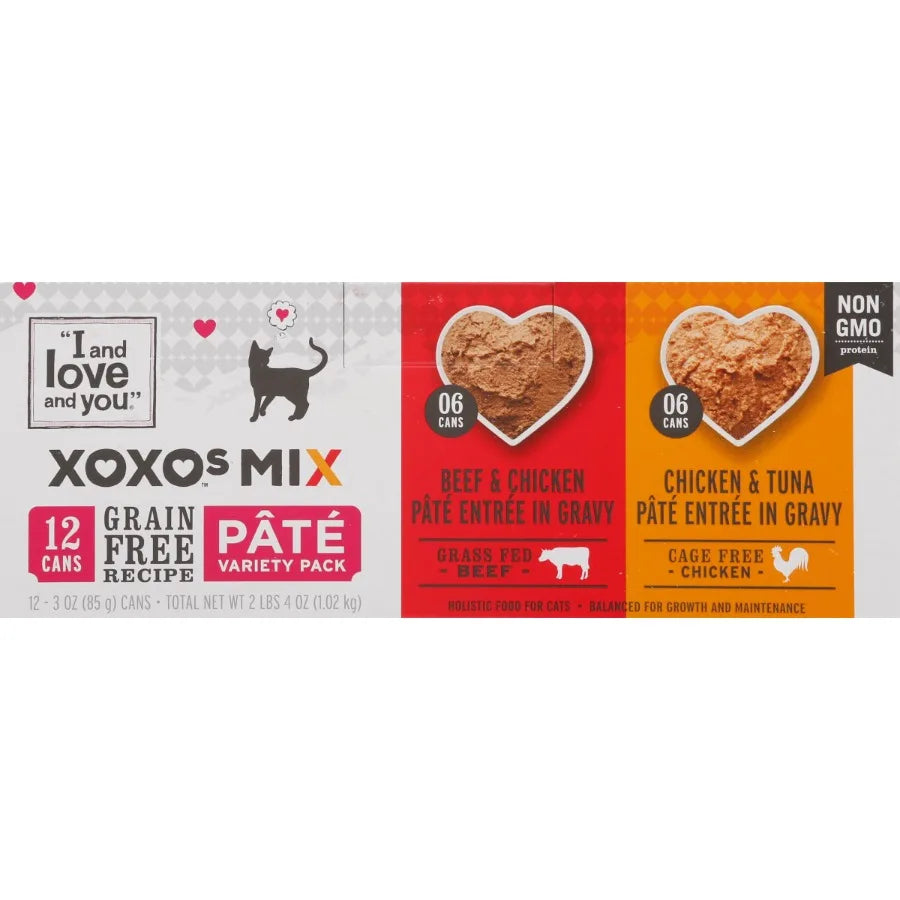 XOXOs - Chicken/Beef Pate Variety Grain Free Canned Cat Food, 3 oz Cans 12 Pack