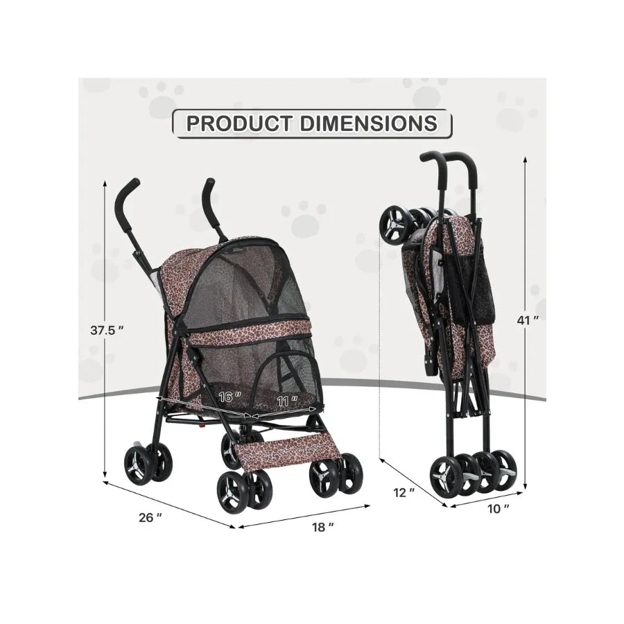 【New style】MoNiBloom 4 Wheels Pet Stroller, Easy-Fold Dog Cat Jogger Stroller W/Rear Storage Bag and Visible Mesh For Small/Med