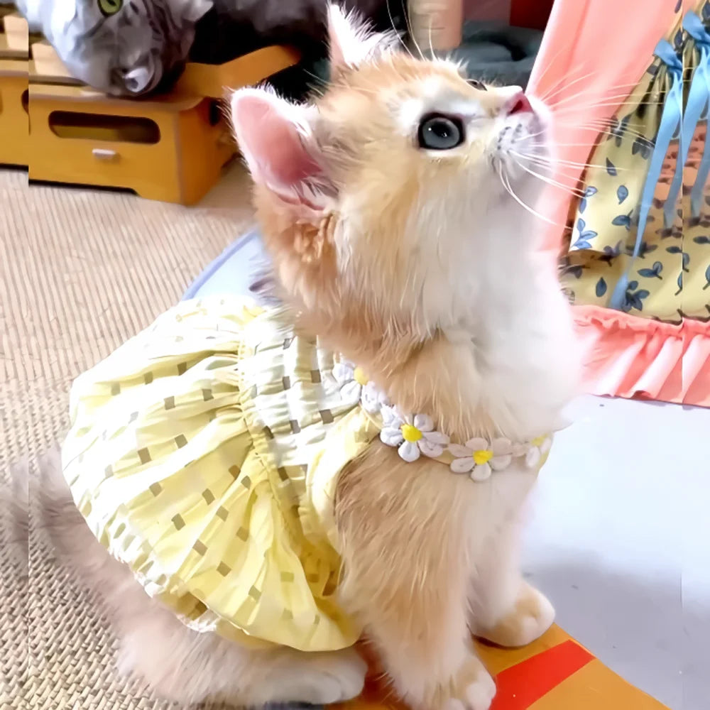 Breathable Cat Skirt Floral Wreath Collar Pretty Cute Small Dog Skirt Thin Small Dog Dress Mini Puppy Princess Dress
