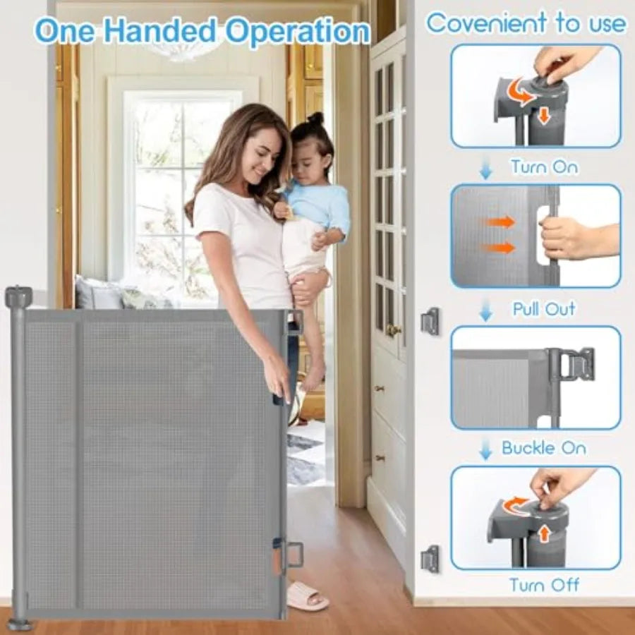 Upgrade 120 inch Retractable Baby Gates Extra Wide Baby Gate for Large Opening Extra Long Mesh Gate for or Pet Dog Gate Child S