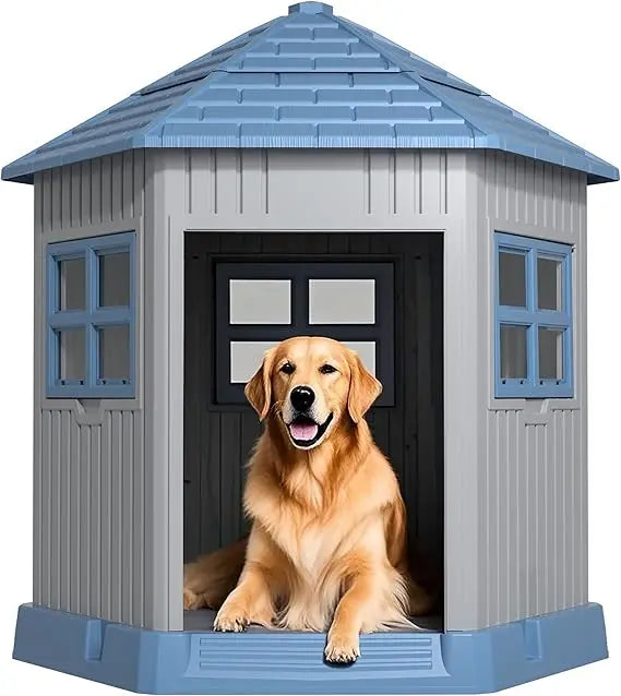 Dog House Indoor Outdoor Durable Large Dog Shelter with Outside Dog Kennel with Window and Elevated Floor for Small Medium Dogs