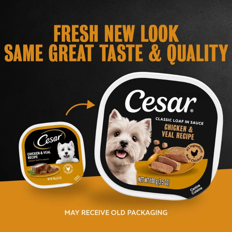 Classic Loaf in Sauce Wet Dog Food, Chicken and Veal Flavor, 3.5 oz. Easy Peel Trays, 24 Count