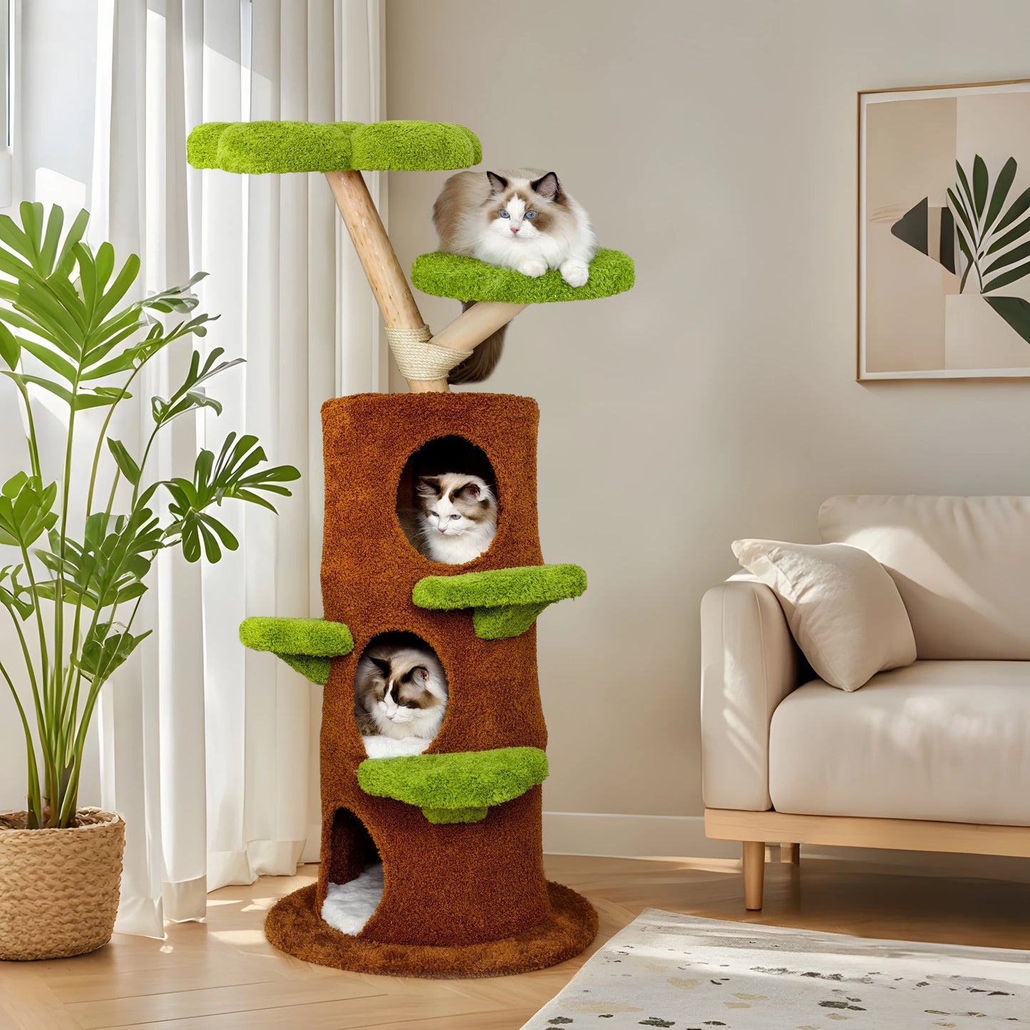 Luxury Wood Modern Cat Tree Tower Cat Scratching Post with Condo Bed Pet Furniture