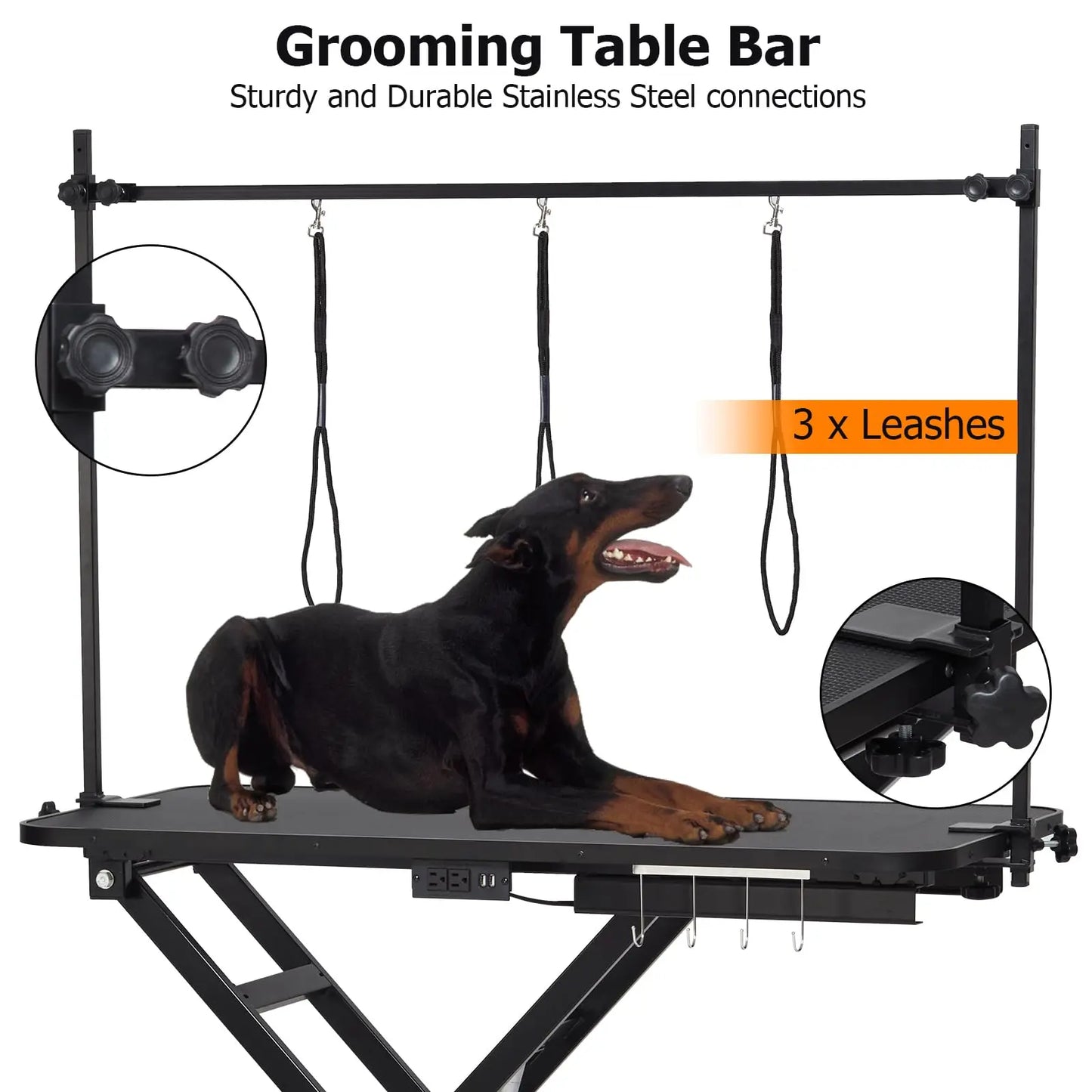Electric Dog Grooming Table, Height Adjustable Pet Grooming Table with Arm, 264LBS Capacity, Anti-Slip Top & Tool Organizer, for Home/Professional Use, Black