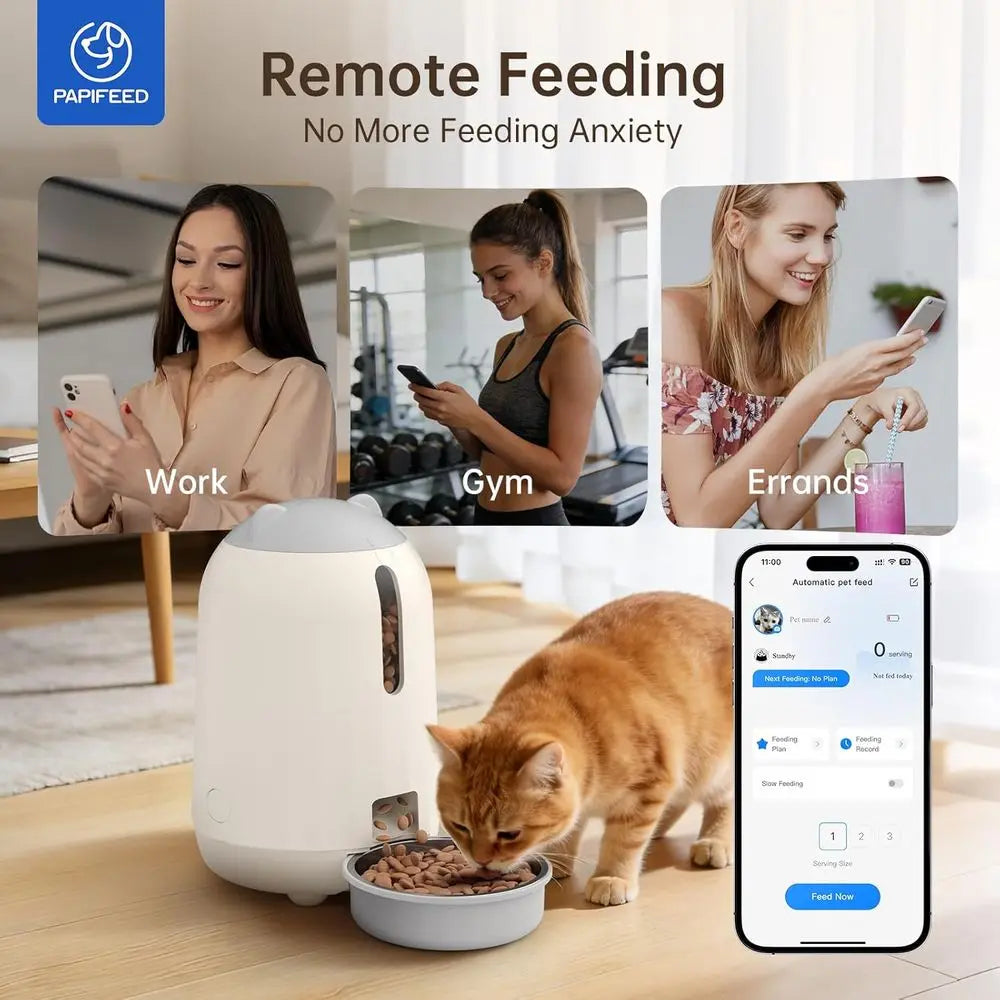 Automatic Cat Feeder with App, 2.4G WiFi Cat Food Dispenser, 3L Timed Cat Feeders for Dry Food, Slow Feeding, Dual Power Supply
