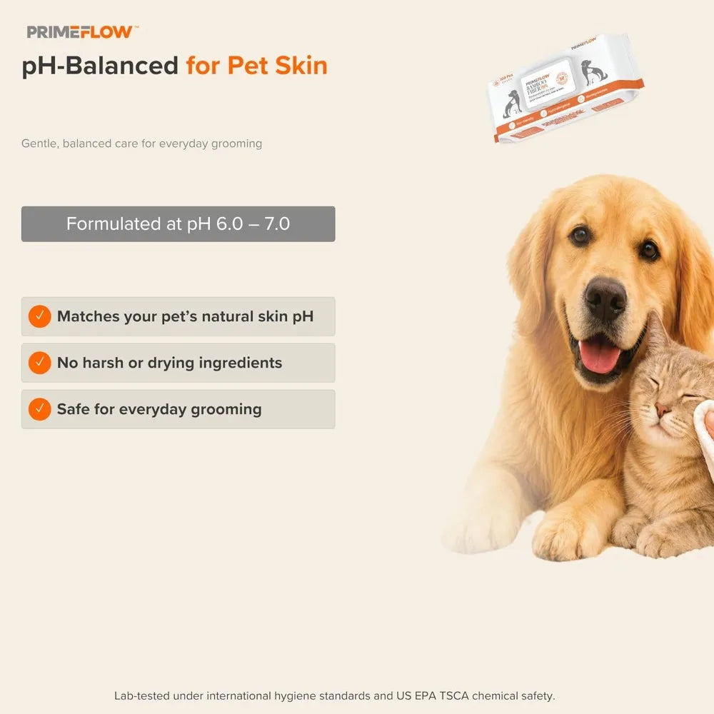 100% Bamboo Pet Wipes for Dogs & Cats, 100 Count, Alcohol-Free, Fragrance-Free, 8x8 in, Plant-Based, Lab-Tested