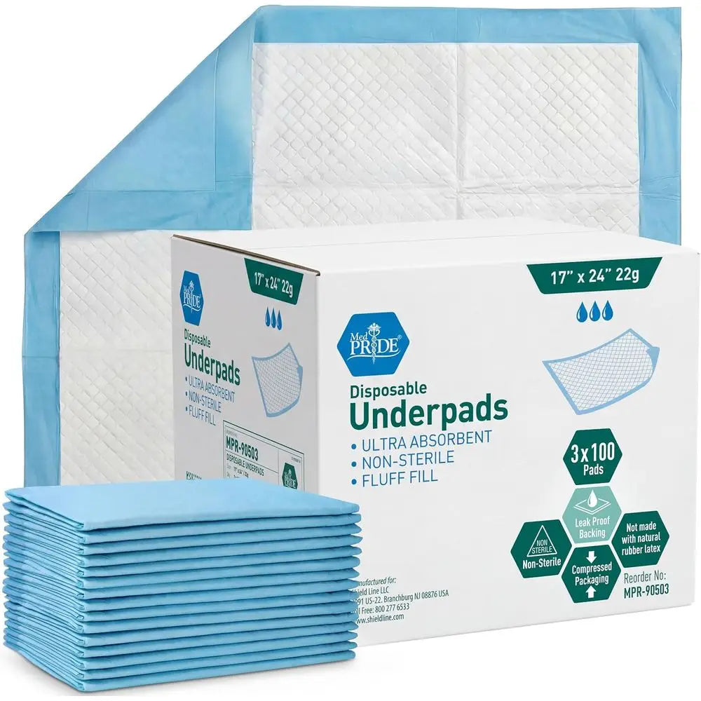 Disposable Underpads 17'' x 24'' (100-Count) Incontinence Pads, Bed Covers, Puppy Training | Thick, Super Absorbent Protection f