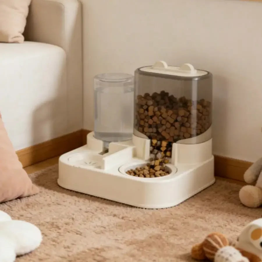 Automatic Pet Feeder & Waterer, 26.5x24x19cm Gravity Food And Water Dispenser Station, Dry & Wet Food Separation Anti-Clogging B