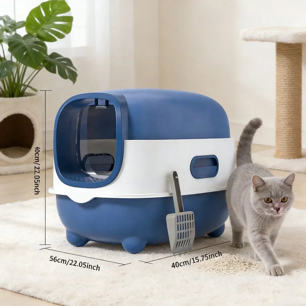 Large Enclosed Cat Litter Box with Foldable Front Entry, Easy-Clean Design for Indoor Cats, Covered Cat Toilet