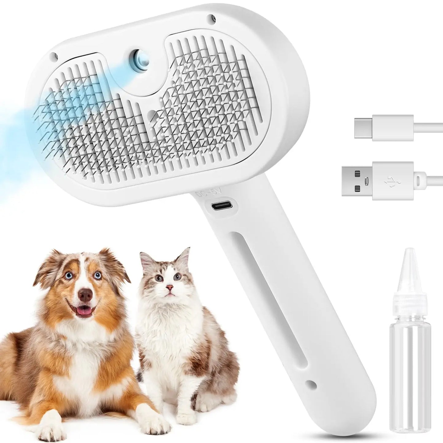 Self-Cleaning Pet Brush with Mist Spray for Dogs & Cats, Anti-Static Hair Removal Comb for Shedding, Grooming Supplies for Long & Short Hair