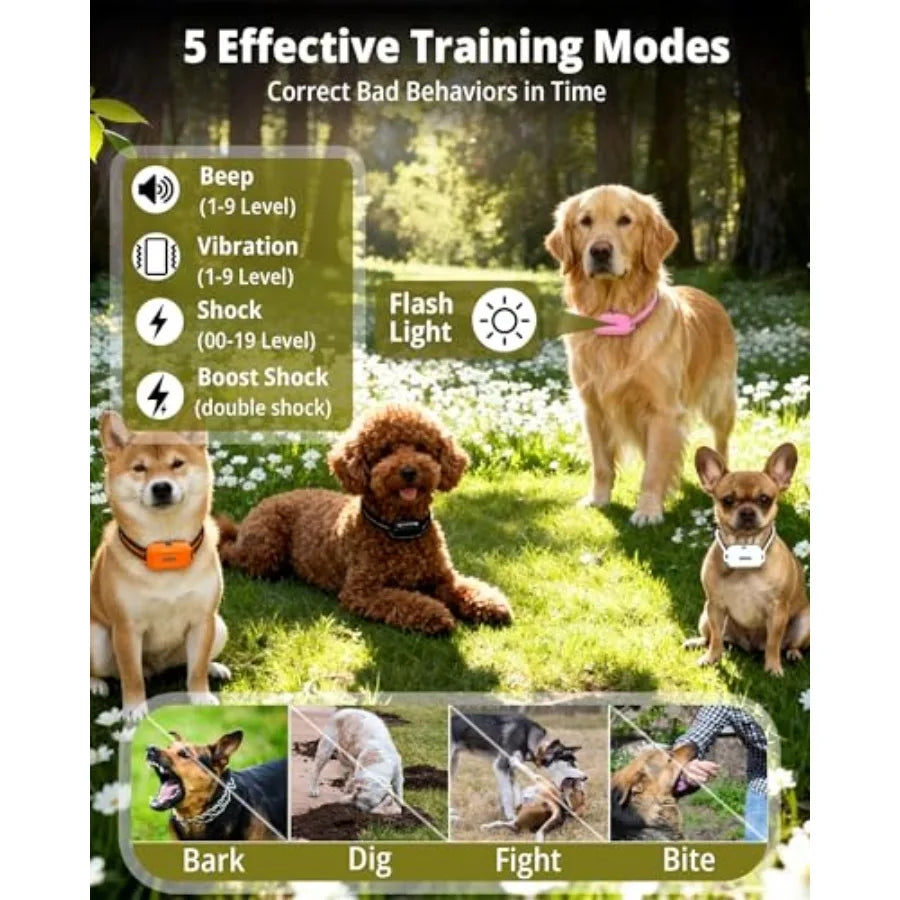 Dog training collar with remote control for 5150 lbs dogs, waterproof 4400FT range, 3-pack rechargeable e-collar with light, 5