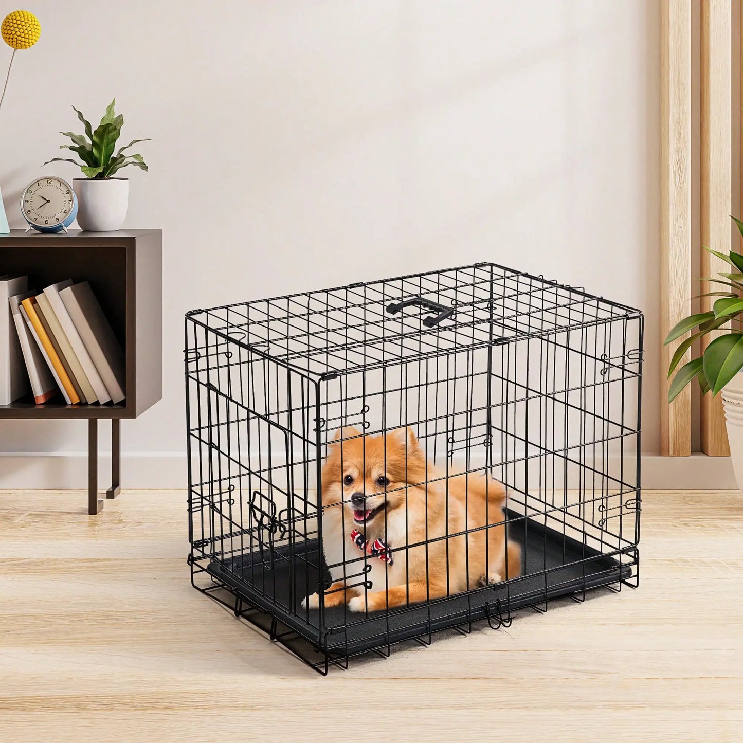 24-Inch Single-Door Dog Crate–Durable Metal Pet Kennel With Secure Lock, Foldable Design, Removable Tray For Easy Cleaning, Portable Puppy Cage For Small Dogs, Ideal For Training & Travel