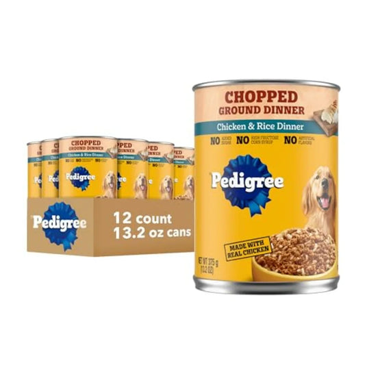 Chopped Ground Dinner Adult Soft Wet Dog Food Dinner, Canned Dog Food, 13.2 oz. Cans