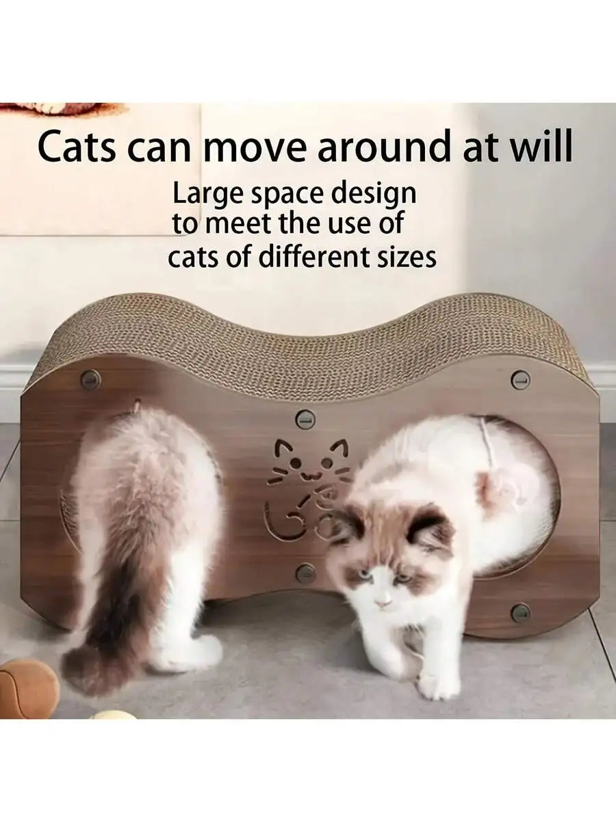 Walnut Finish Cat Scratching Post With Cave Woven Scratcher For Indoor Use