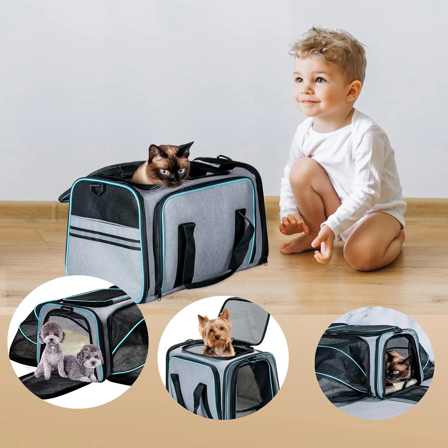 Expandable Soft-Sided Pet Carrier for Cats and Small Dogs, Airline Approved with Removable Pad and Pockets