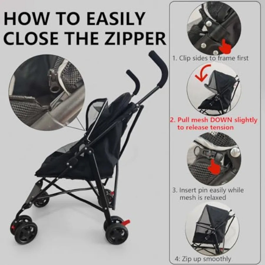 Pet Stroller with Mesh Ventilation, Lightweight Foldable Design, Cup Holder