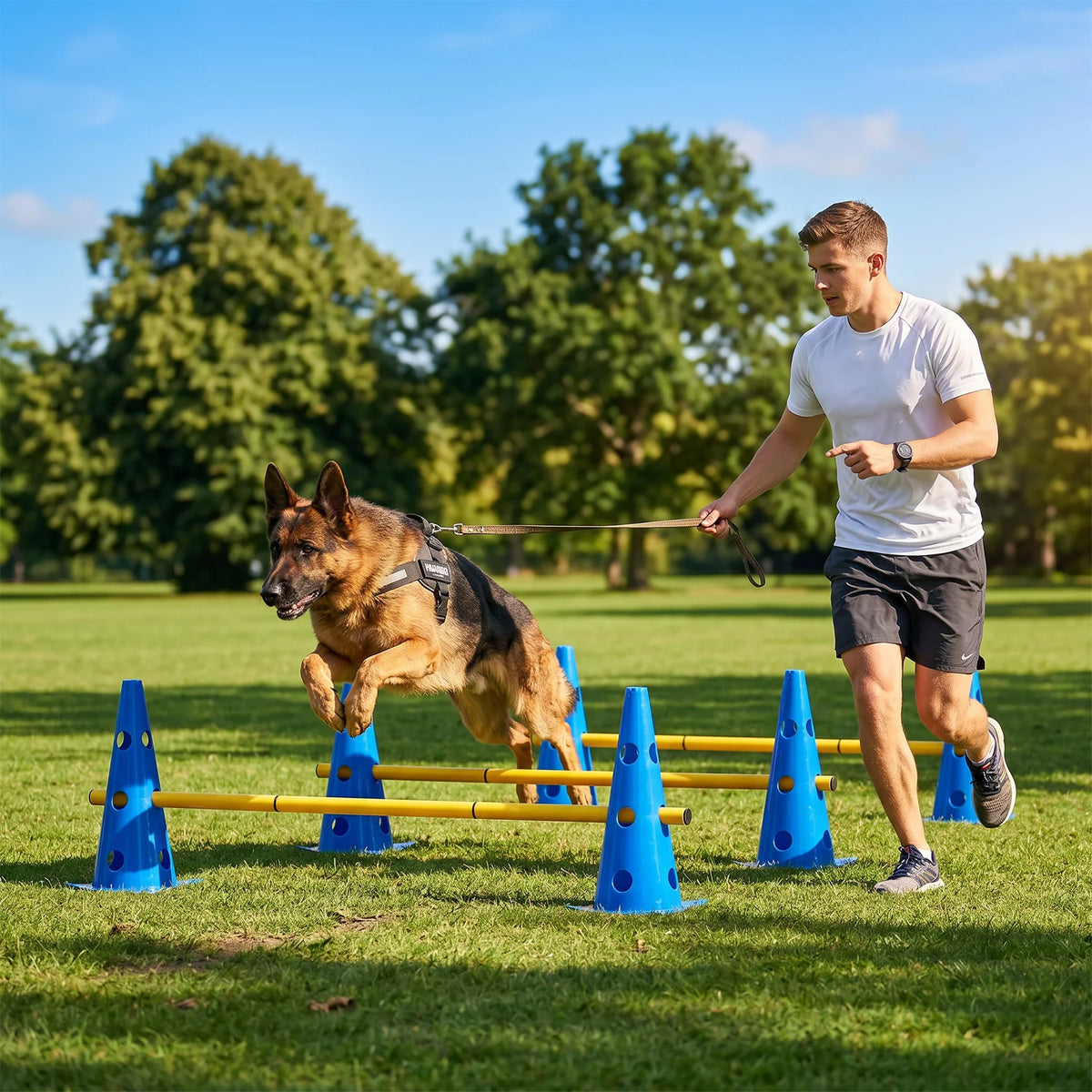 Dog Agility Training Set, 12 Pack Agility Cones with 6 Agility Rods, 3 Height Adjustable Dog Hurdle Training Equipment, Interactive Dog Toy for Outdoor Exercise, Puppy Training and Pet Play