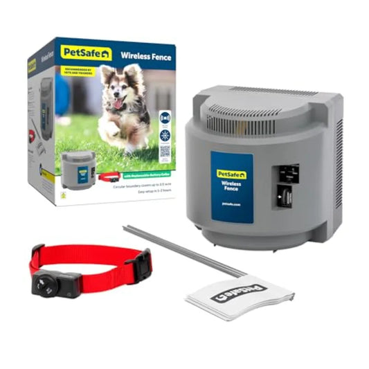 Portable wireless electric fence for dogs waterproof collar for pets 8lb+ gray covers up to 1/2 acre tone/static correction