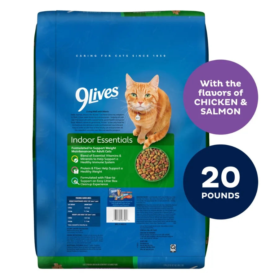 Indoor Essentials Dry Cat Food for Adult Cats with Chicken and Salmon Flavors, 20 lb. Bag