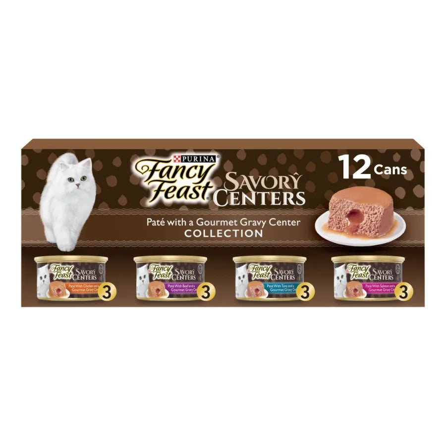 Purina Savory Centers Wet Cat Food Pate Variety Pack With Chicken, Salmon, Beef, and Tuna Pate with Gravy Center, 3 oz Cans