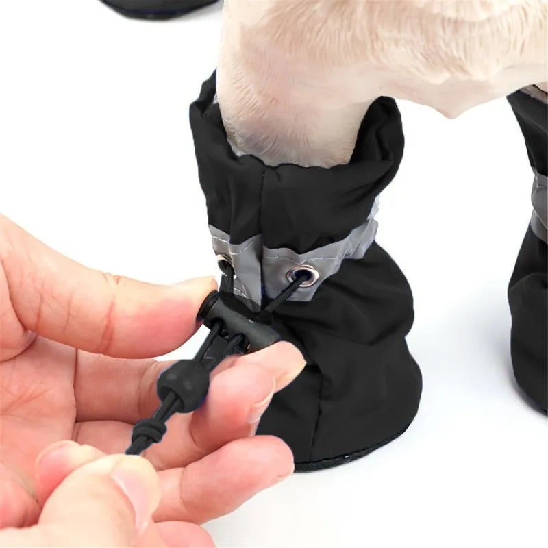 4Pcs Dog Boots Waterproof Non-slip Sole with Reflective Strip Adjustable Drawstring Soft Breathable Lining for Small Medium Dogs