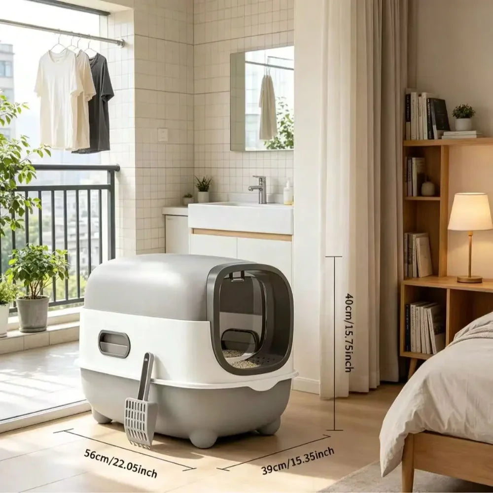 Large Enclosed Cat Litter Box with Foldable Front Entry, Easy-Clean Design for Indoor Cats, Covered Cat Toilet