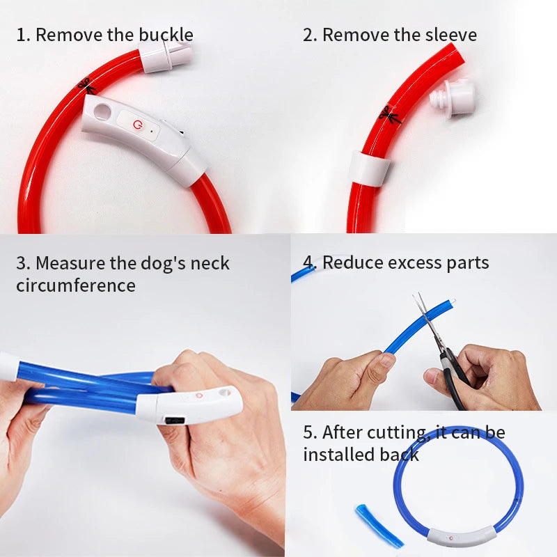 USB Rechargeable LED Fiber Optic Collar for Pets Luminous Anti-Lost Dog Accessory Outdoor Light Collar