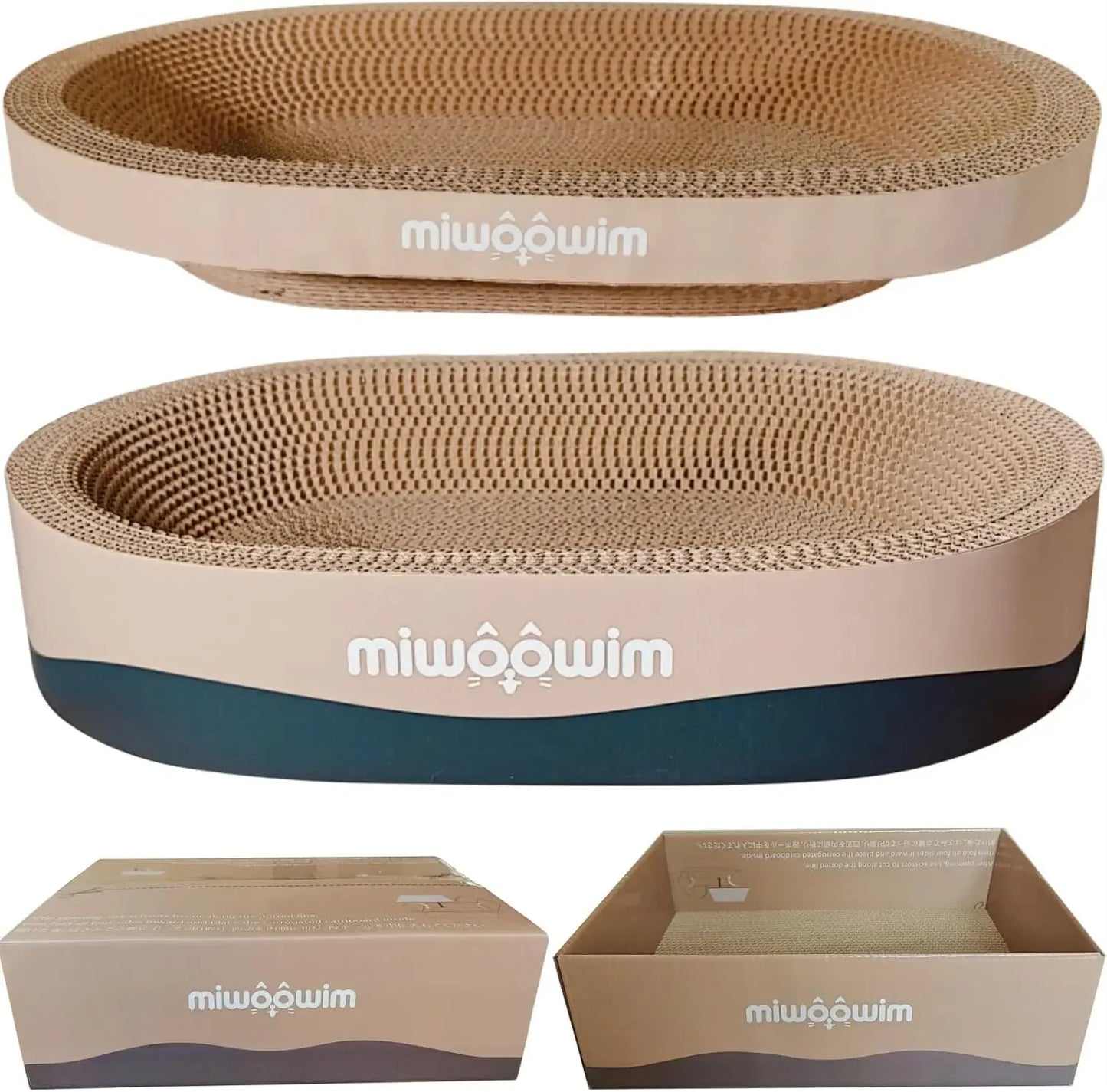 3PCS Cat Scratcher Cardboard, Oval Cat Scratch Pad Bowl Nest for Indoor Cats, Round Cat Scratching Board Corrugated Lounge Bed, Furniture Protector for Couch