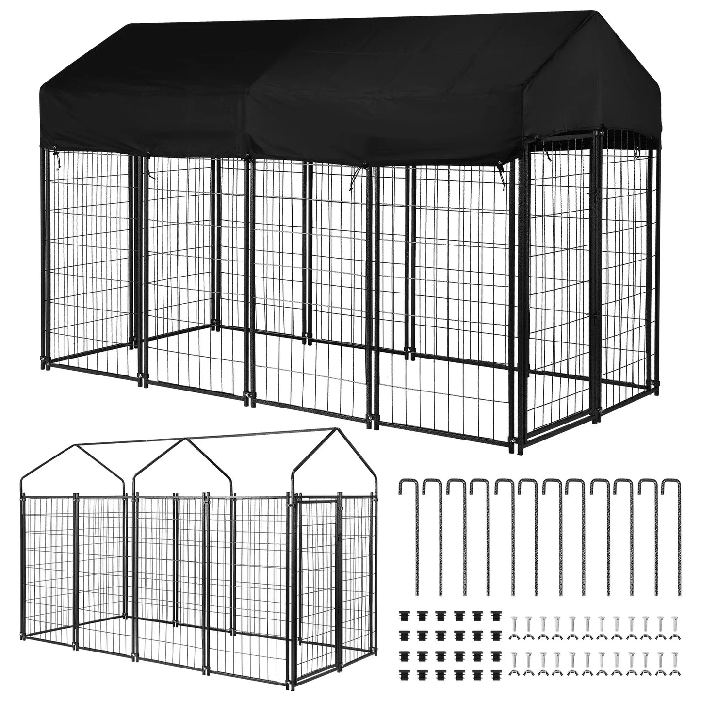 Outdoor Secure Wire Crate Kennel Steel Material Heavy Duty Welded Wire Steel Dog Playpen Fence with Door for Small/Medium Dogs