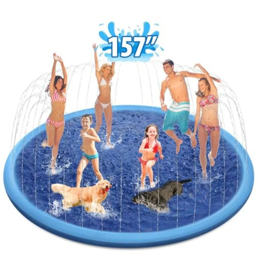 Outdoor splash pad for kids and dogs: 157-inch thickened anti-slip sprinkler mat in blue, UV-resistant and quick-dry for summer