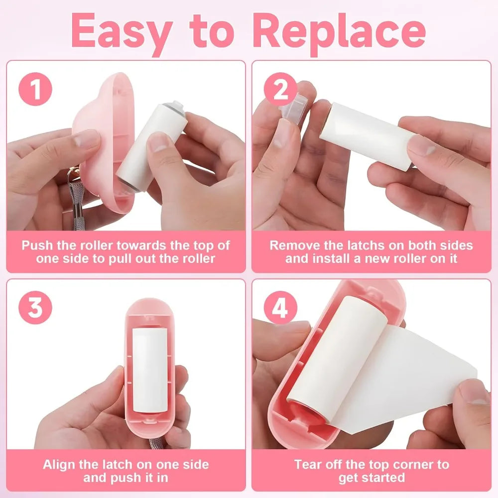 Mini Reusable Lint Roller, Travel Lint Brush with 1 Washable Core & 150 Sheets, Removes Pet Hair & Lint from Clothes, Pink