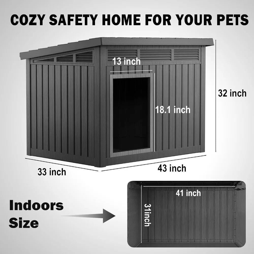 All-Weather Resin Dog House - Durable Outdoor Kennel for Backyard, Farm, Pasture