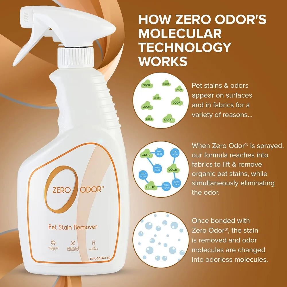 Pet Stain & Odor Eliminator - Permanently Removes Stains & Odors with Patented Tech - Best for Carpet, Furniture, Floors, Pet Bed - 16oz (400+ Sprays)