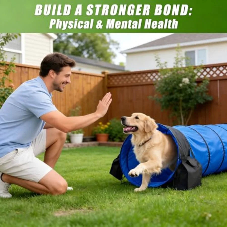 28in Dog Tunnel for Large Dogs, 10ft Heavy Duty Dog Agility Training Equipment with 3 Sandbags 4 Stakes, Portable Pop Up Pet Pl
