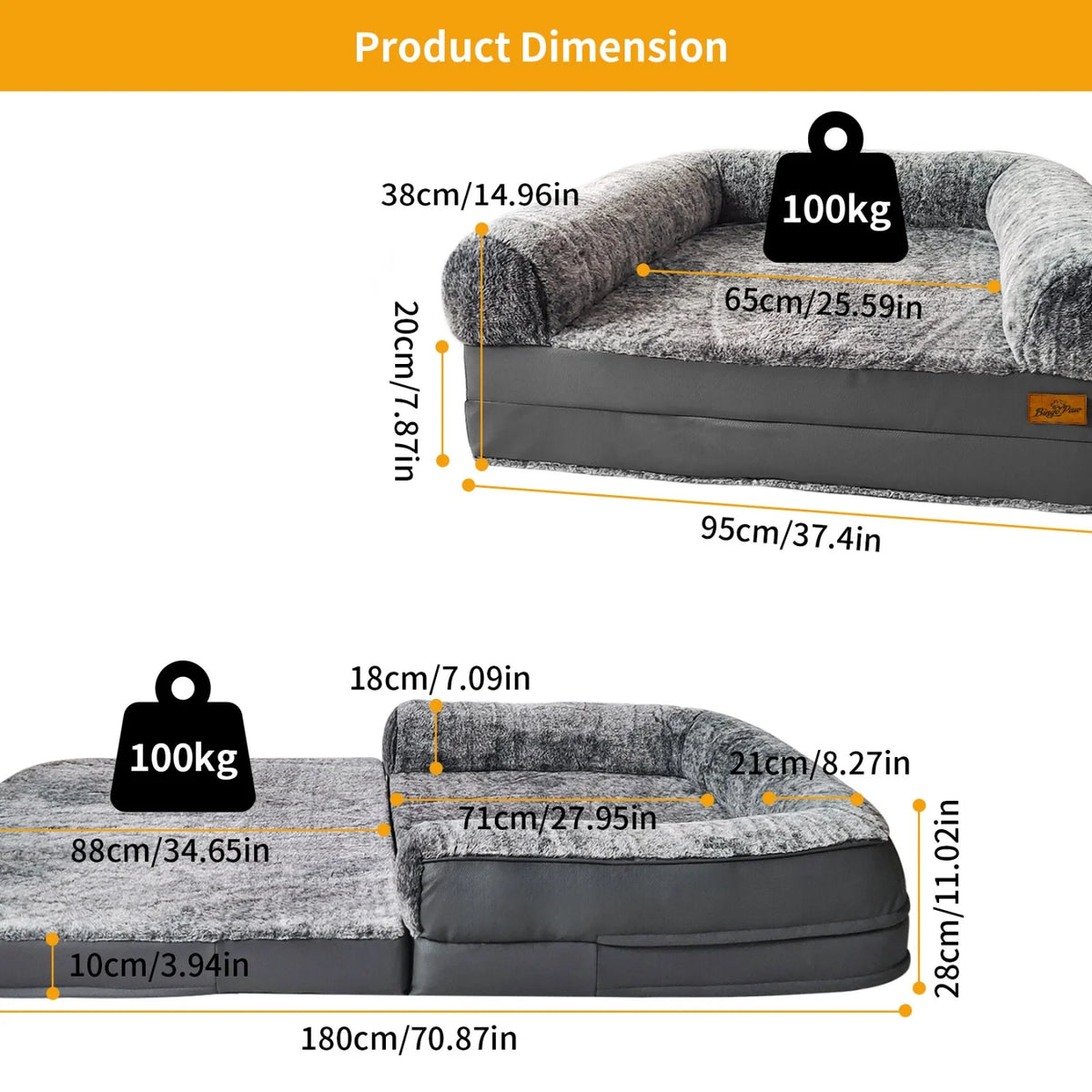 180cm Long Human Dog Bed Fits Adults and Pets Foldable Orthopedic Pet Bed Plush Cushion Cover with Bolster