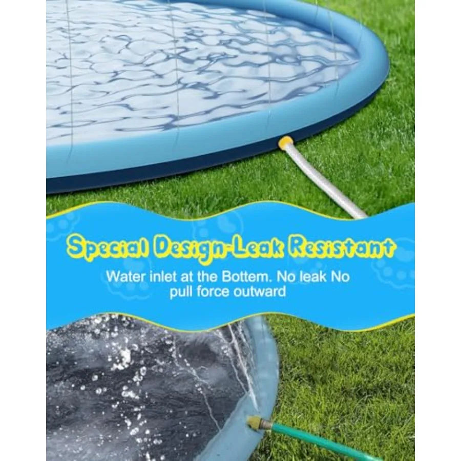 Outdoor splash pad for kids and dogs: 157-inch thickened anti-slip sprinkler mat in blue, UV-resistant and quick-dry for summer