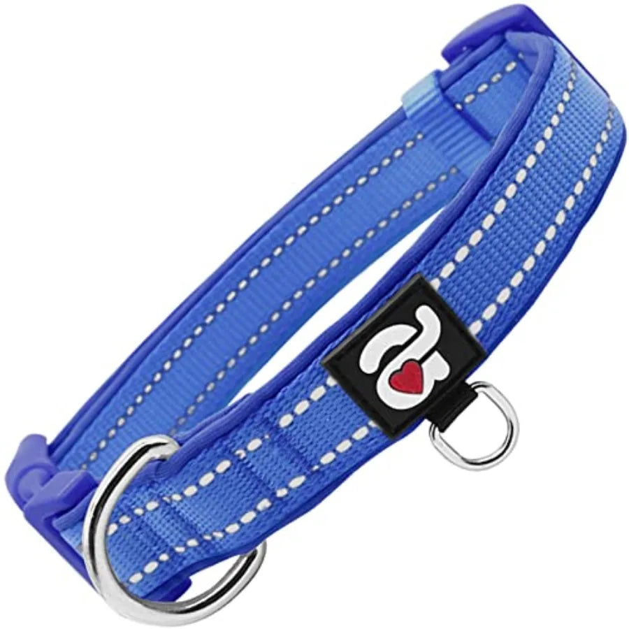 Reflective Dog Collar, Soft Neoprene Padded Pet Collar with ID Tag Ring, Adjustable for Small Dogs,,S