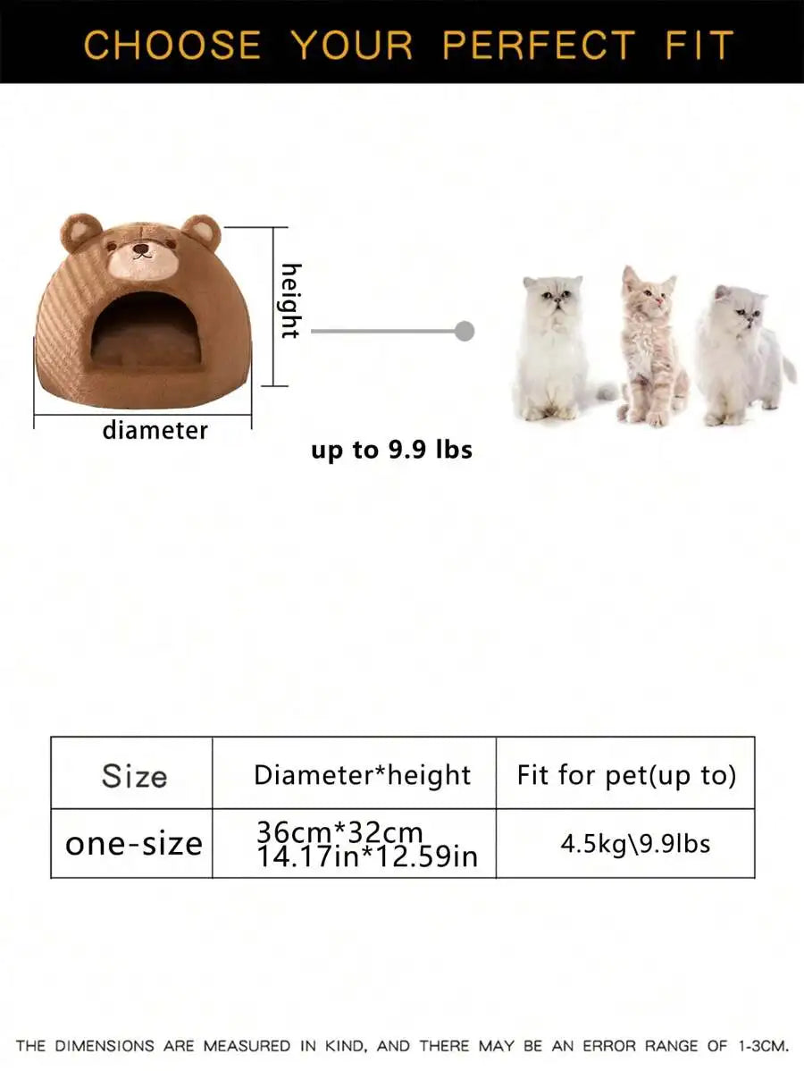 1pc Four Seasons Universal Brown Bear Shaped Pet House For Small/Medium Cats Or Dogs