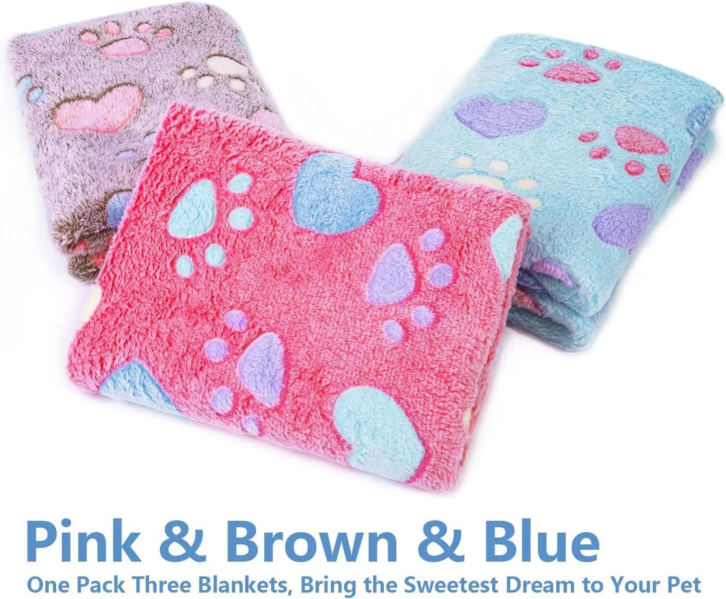 3 Pack Heart Pattern Super Soft Fluffy Pet Blankets for Dogs Cats Small Medium Large