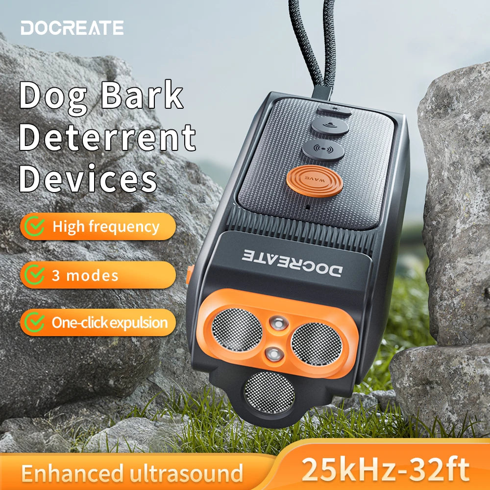 DOCREATE DR32B 3-in-1 Dog Repellent Ultrasonic Anti-Bark Trainer 25KHz 10M Range 900mAh USB-C Rechargeable with LED Flashlight