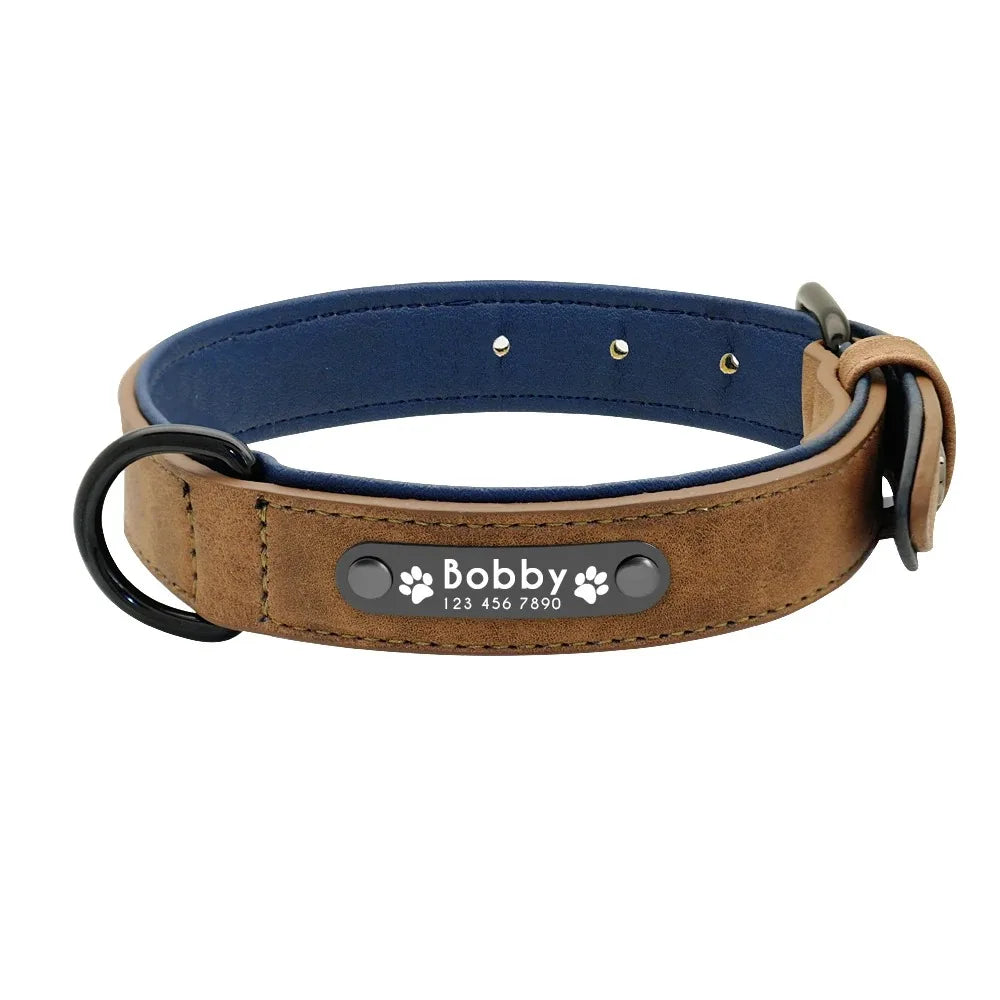 Personalized Name ID Tags Dog Collars Custom Text name Leather Dog Collar For Small Medium Large Dogs Pitbull Bulldog Beagle