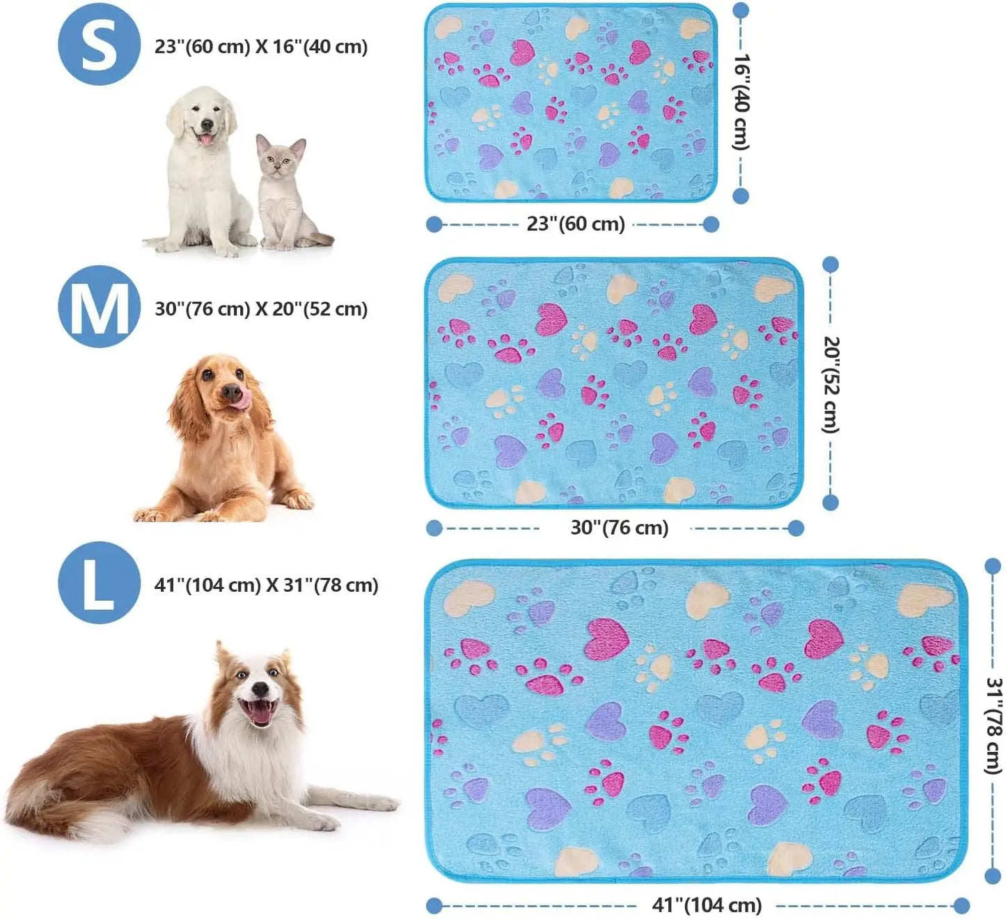 3 Pack Heart Pattern Super Soft Fluffy Pet Blankets for Dogs Cats Small Medium Large